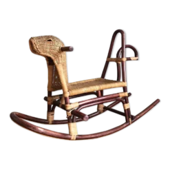 Cheval à bascule en rotin et bambou