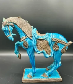 Cheval en céramique émaillée craquelée vintage