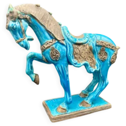 Cheval en céramique émaillée craquelée vintage