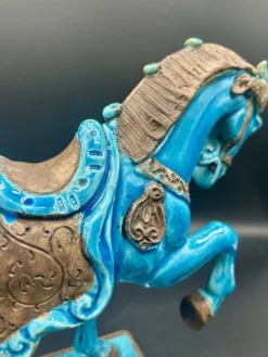 Cheval en céramique émaillée craquelée vintage