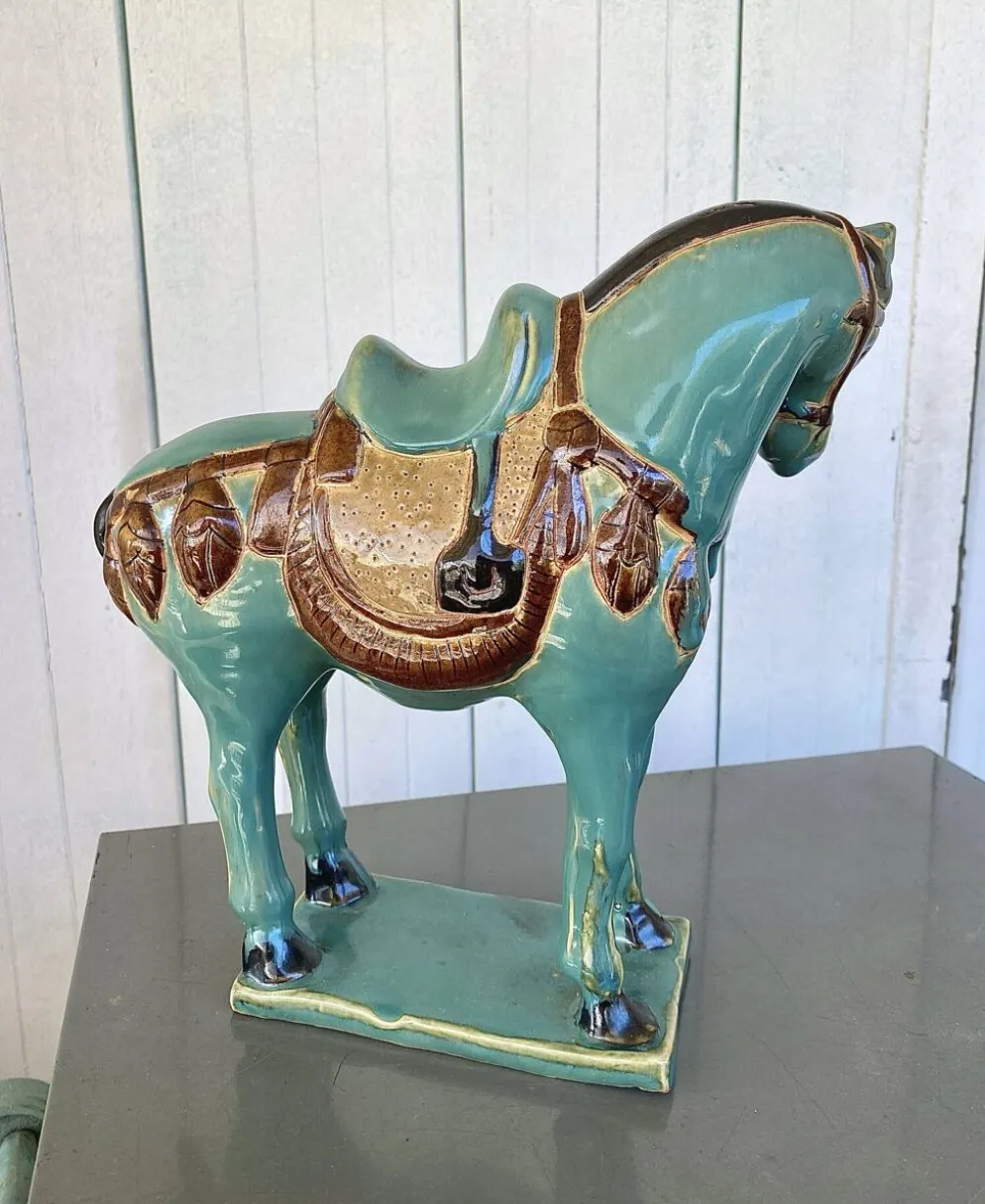 Cheval vintage en Ceramique émaillée turquoise