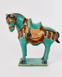 Cheval vintage en Ceramique émaillée turquoise
