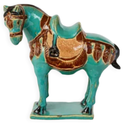 Cheval vintage en Ceramique émaillée turquoise