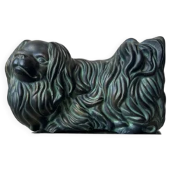 Chien pékinois céramique patine bronze années 60