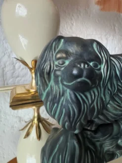 Chien pékinois céramique patine bronze années 60