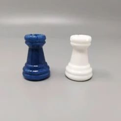 Échiquier en albâtre Volterra italien vintage des années 1970 - bleu cobalt et blanc