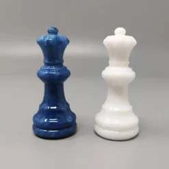 Échiquier en albâtre Volterra italien vintage des années 1970 - bleu cobalt et blanc