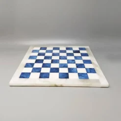 Échiquier en albâtre Volterra italien vintage des années 1970 - bleu cobalt et blanc