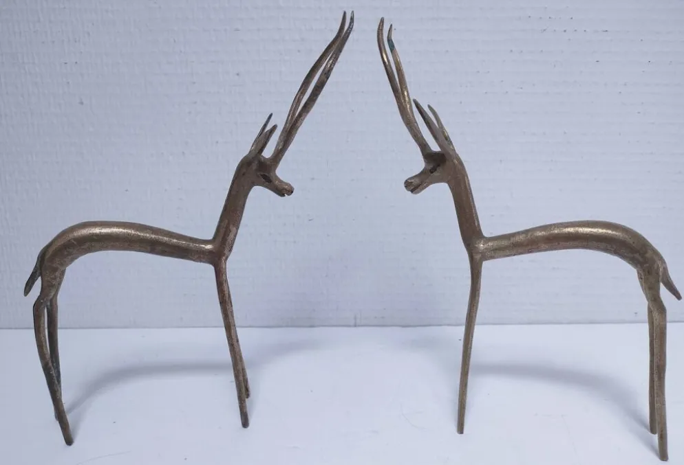 cinq sculptures gazelles antilopes girafe laiton vintage