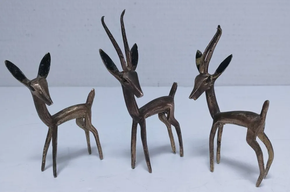 cinq sculptures gazelles antilopes girafe laiton vintage