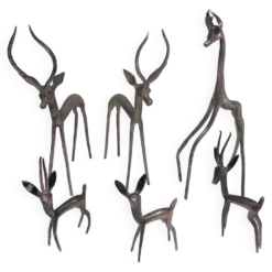 cinq sculptures gazelles antilopes girafe laiton vintage