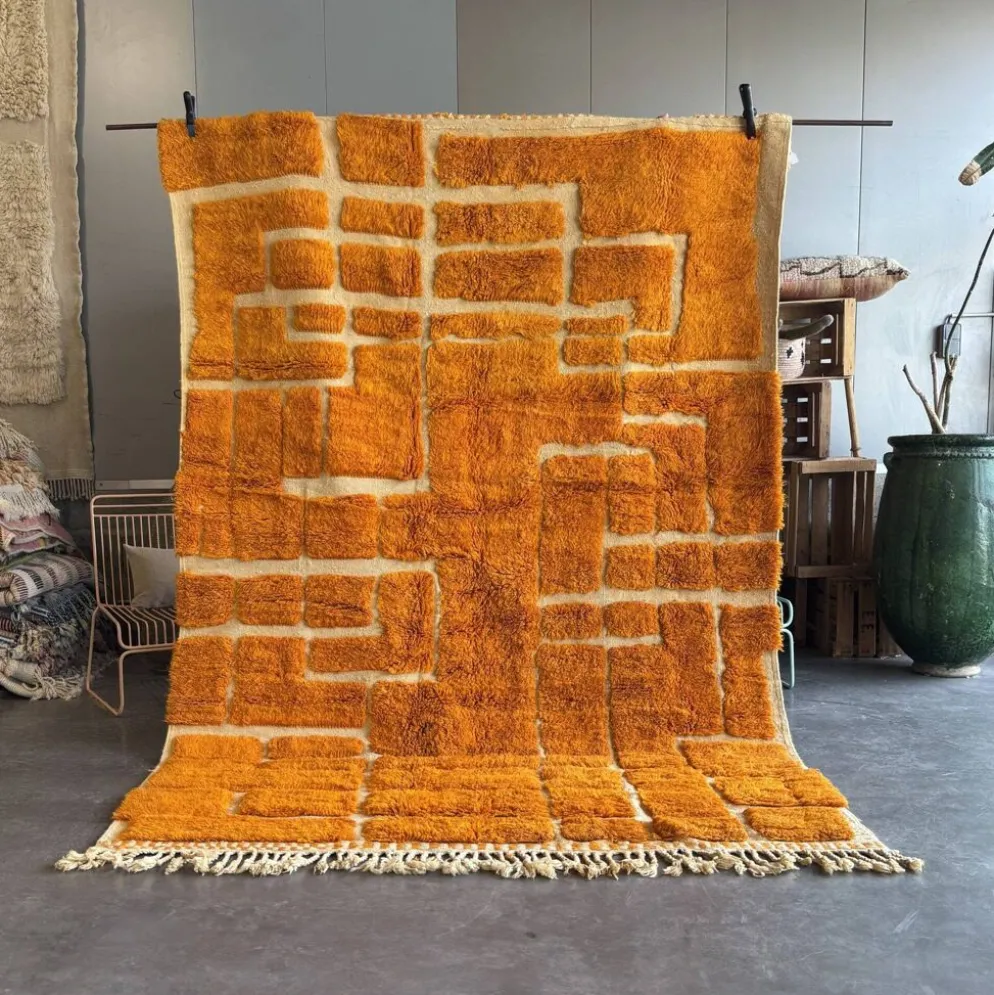 Clementine - Tapis berbère orange en laine sur mesure