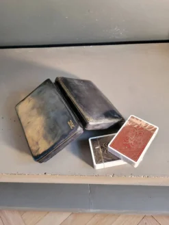 Coffret ancien de jeux de cartes FFB en cuir véritable