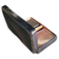 Coffret ancien de jeux de cartes FFB en cuir véritable