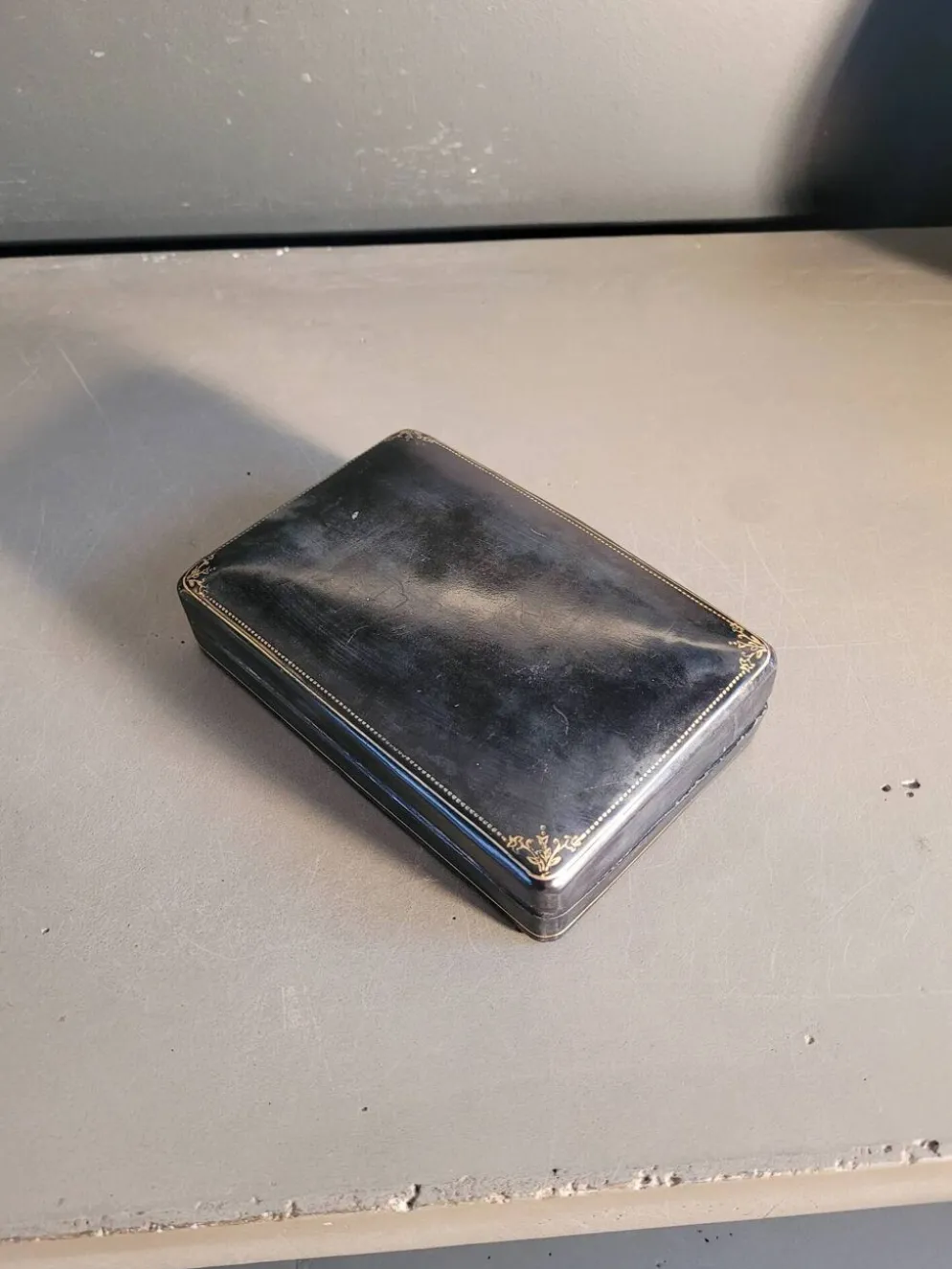 Coffret ancien de jeux de cartes FFB en cuir véritable