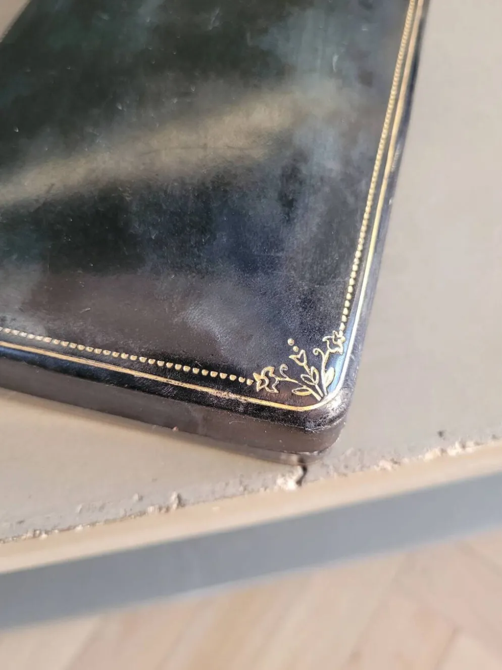 Coffret ancien de jeux de cartes FFB en cuir véritable