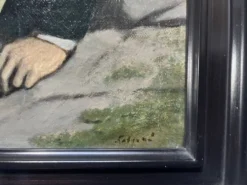 École française début XXe siècle, Portrait d'un chasseur, huile sur toile signée