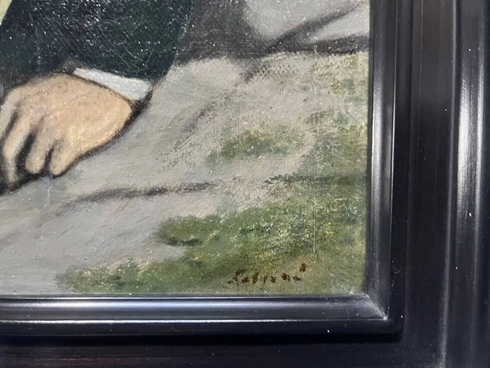 École française début XXe siècle, Portrait d'un chasseur, huile sur toile signée