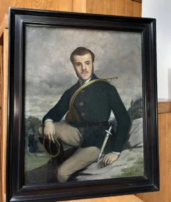 École française début XXe siècle, Portrait d'un chasseur, huile sur toile signée