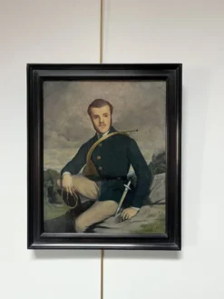École française début XXe siècle, Portrait d'un chasseur, huile sur toile signée