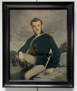 École française début XXe siècle, Portrait d'un chasseur, huile sur toile signée