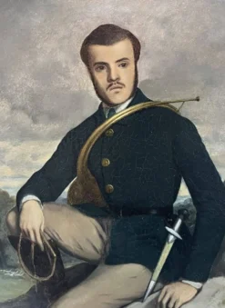 École française début XXe siècle, Portrait d'un chasseur, huile sur toile signée