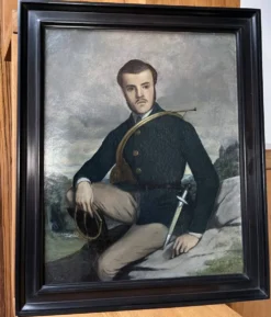 École française début XXe siècle, Portrait d'un chasseur, huile sur toile signée