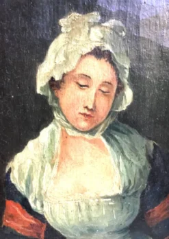 École française de la fin du XVIIIeme.huile sur toile.portrait de jeune femme