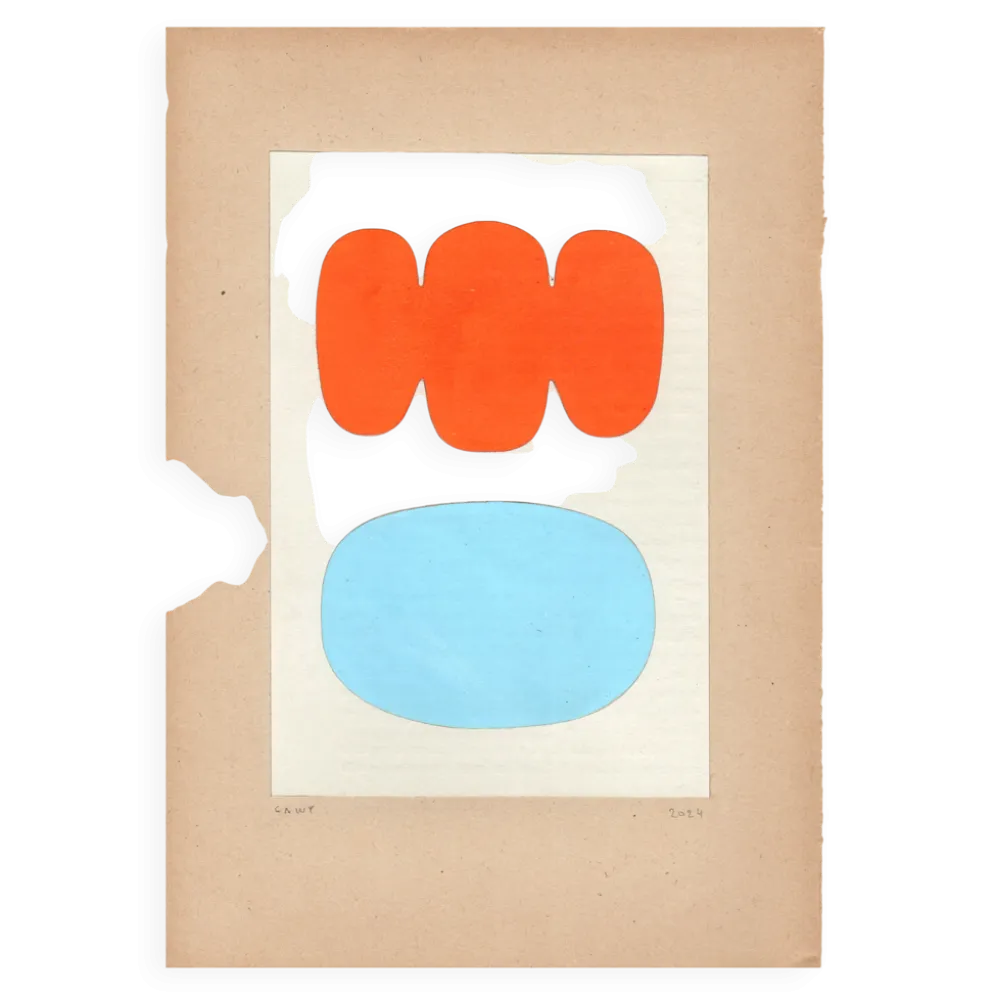 Collage abstrait sur papier ancien signé Eawy
