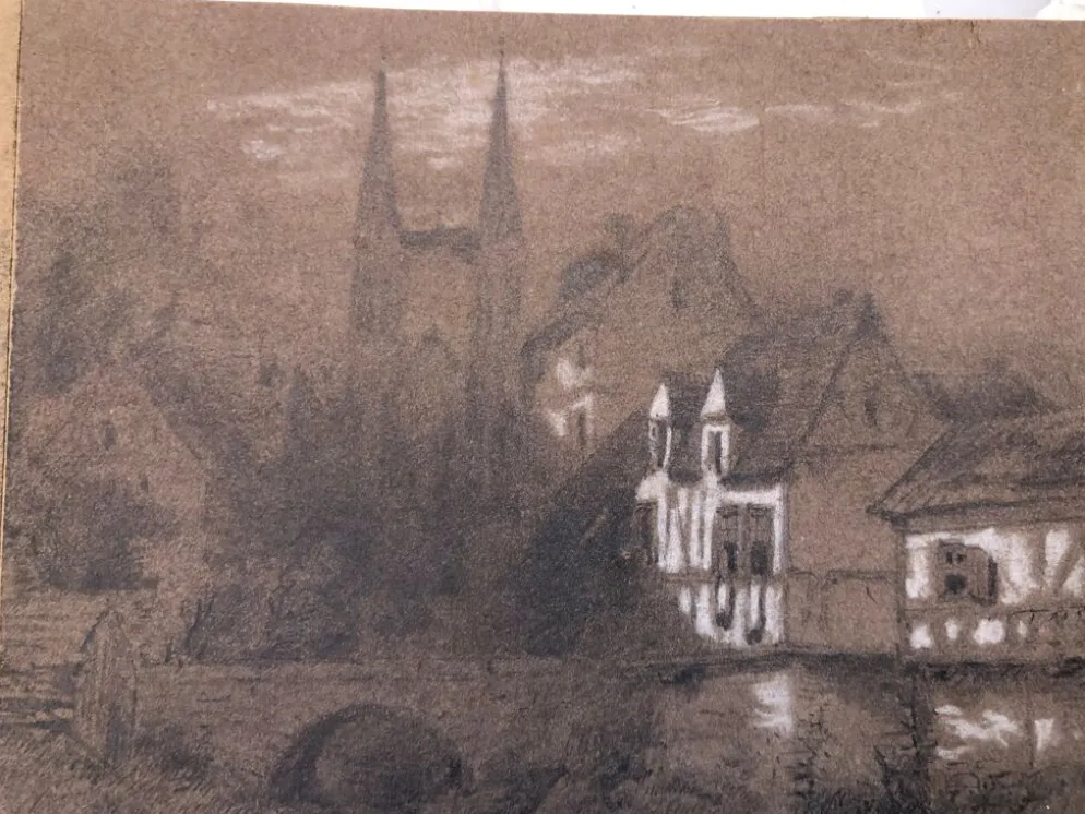 Collage dessins à la mine de plomb et craie blanche 1872