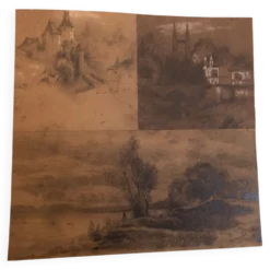 Collage dessins à la mine de plomb et craie blanche 1872