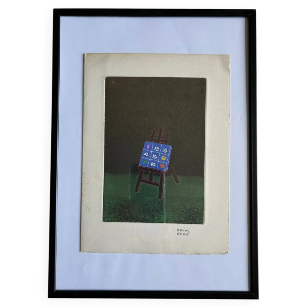 Collage de travail L'Easel par Haim Kern. Signature.