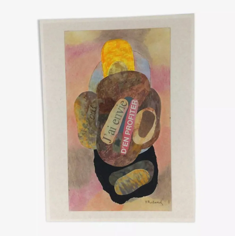 Collage sur carton par fernand rolland (1920-2004)