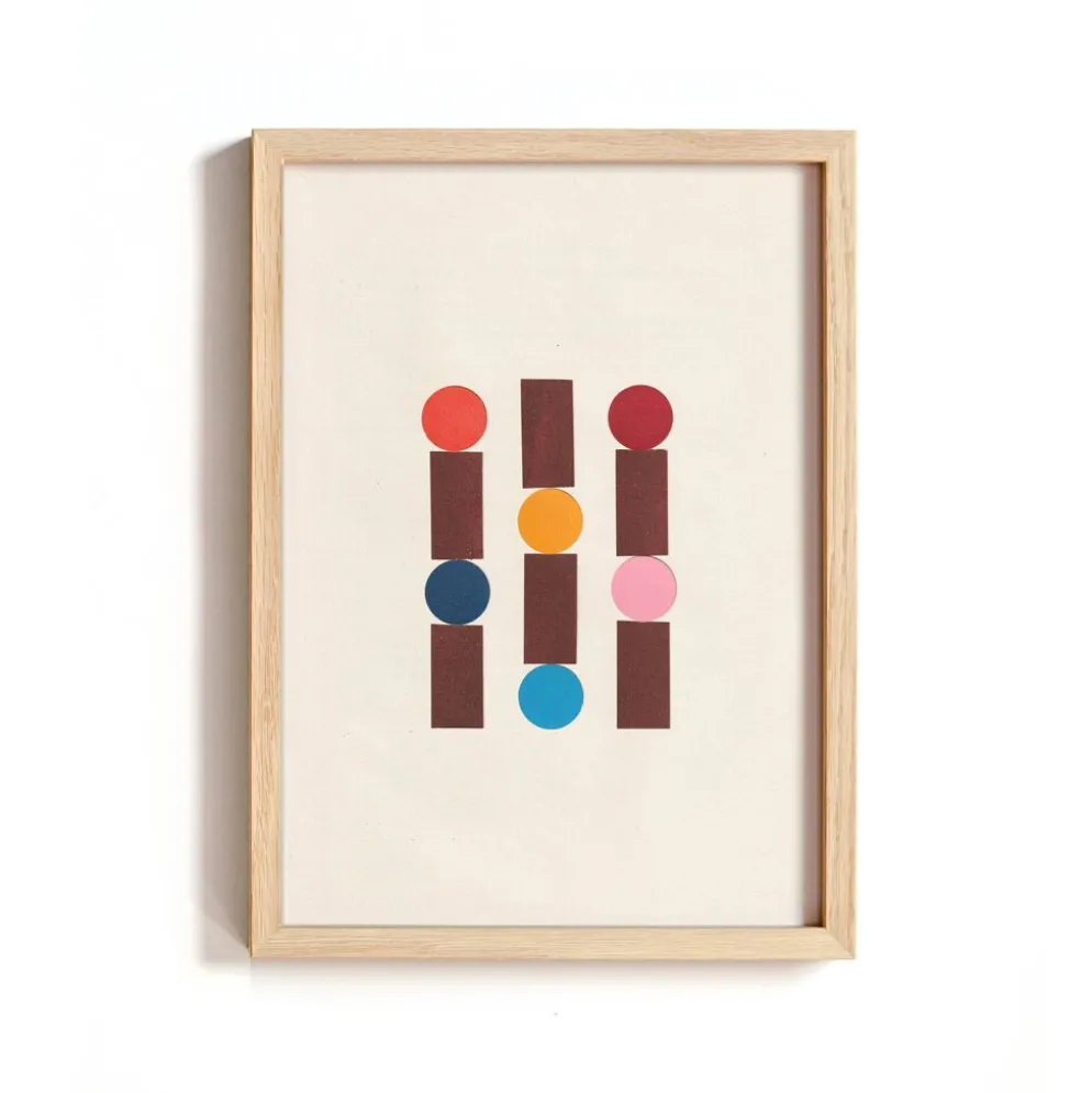 Collage sur papier ancien multicolors signé Eawy