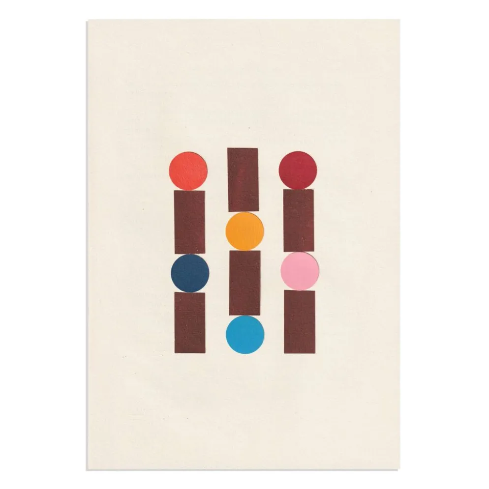 Collage sur papier ancien multicolors signé Eawy