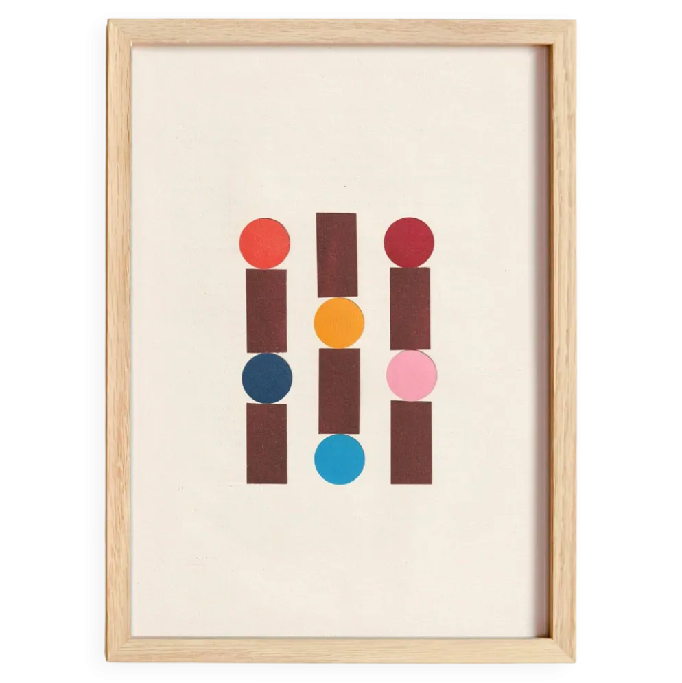 Collage sur papier ancien multicolors signé Eawy