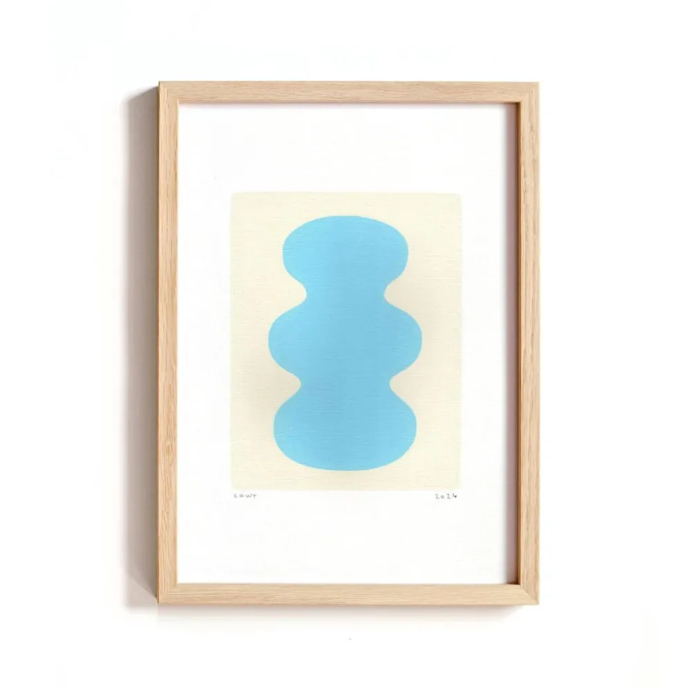 Collection de 4 peintures abstraites bleu ciel signées Eawy