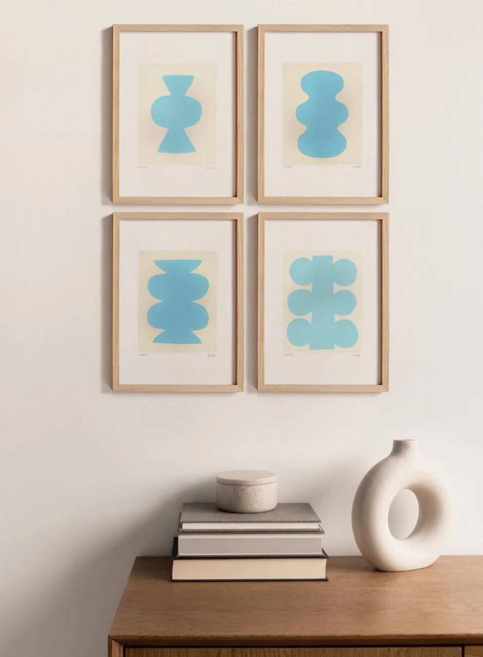 Collection de 4 peintures abstraites bleu ciel signées Eawy