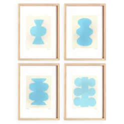 Collection de 4 peintures abstraites bleu ciel signées Eawy