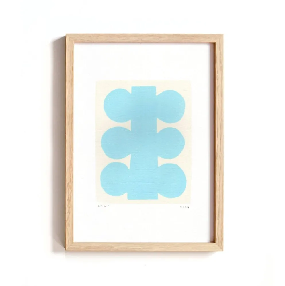 Collection de 4 peintures abstraites bleu ciel signées Eawy