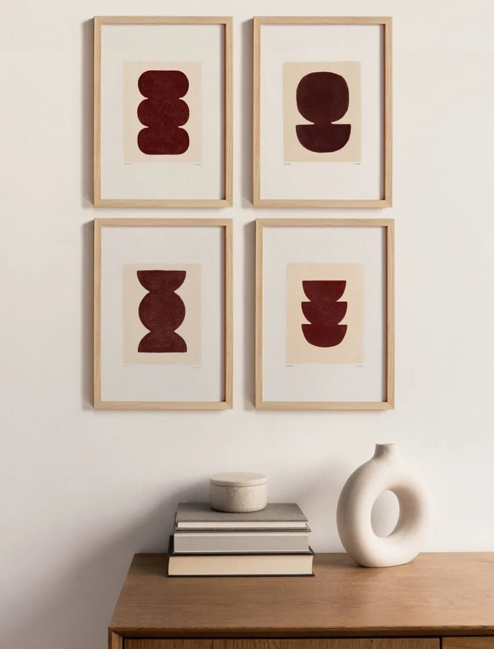 Collection de 4 peintures abstraites sur papier col.marron signées Eawy