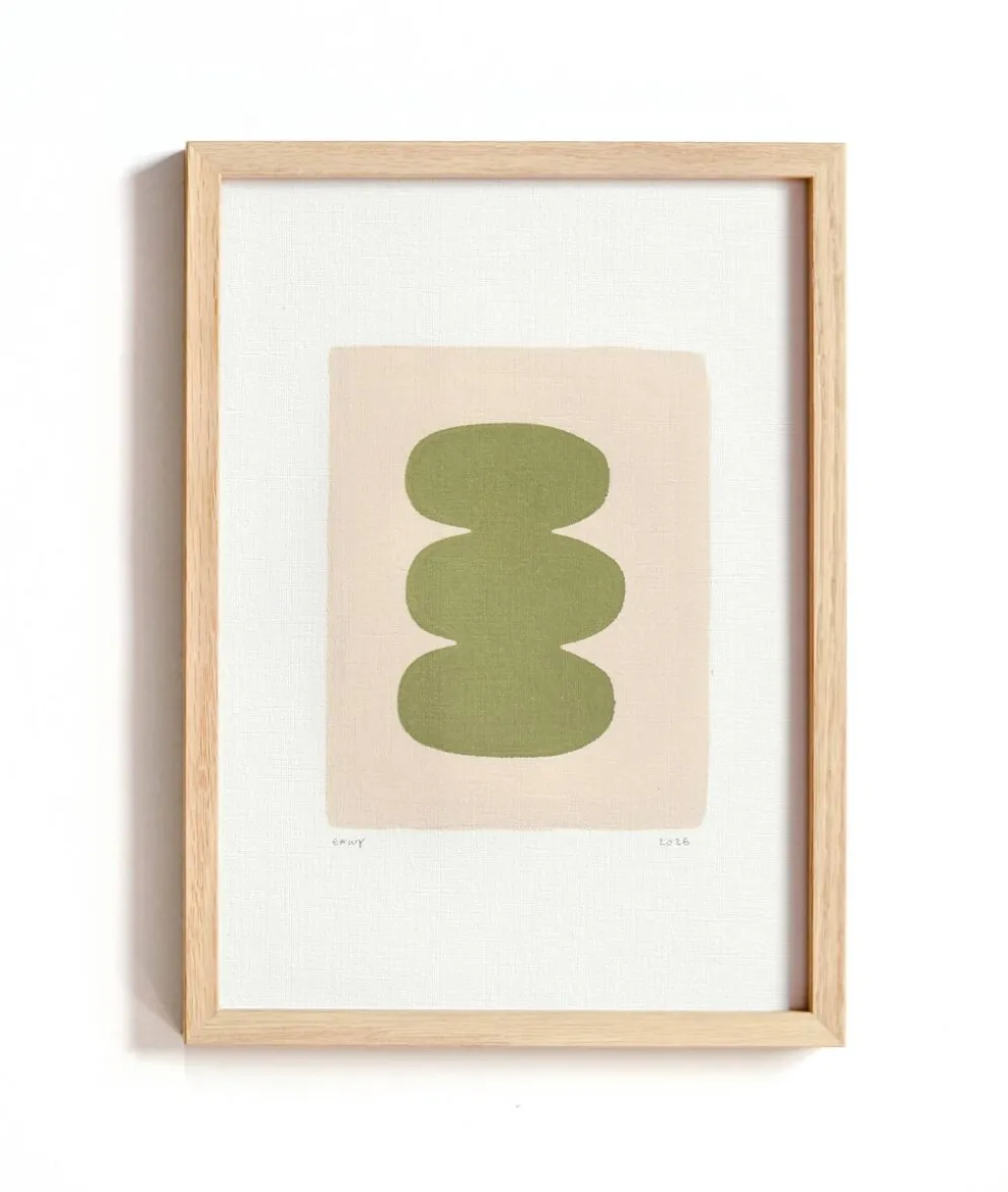 Collection de 4 peintures abstraites col.vert sauge signées Eawy