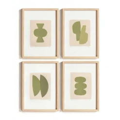Collection de 4 peintures abstraites col.vert sauge signées Eawy