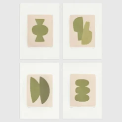 Collection de 4 peintures abstraites col.vert sauge signées Eawy