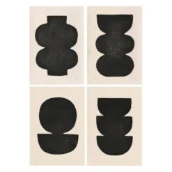 Collection de 4 peintures abstraites noires signées Eawy
