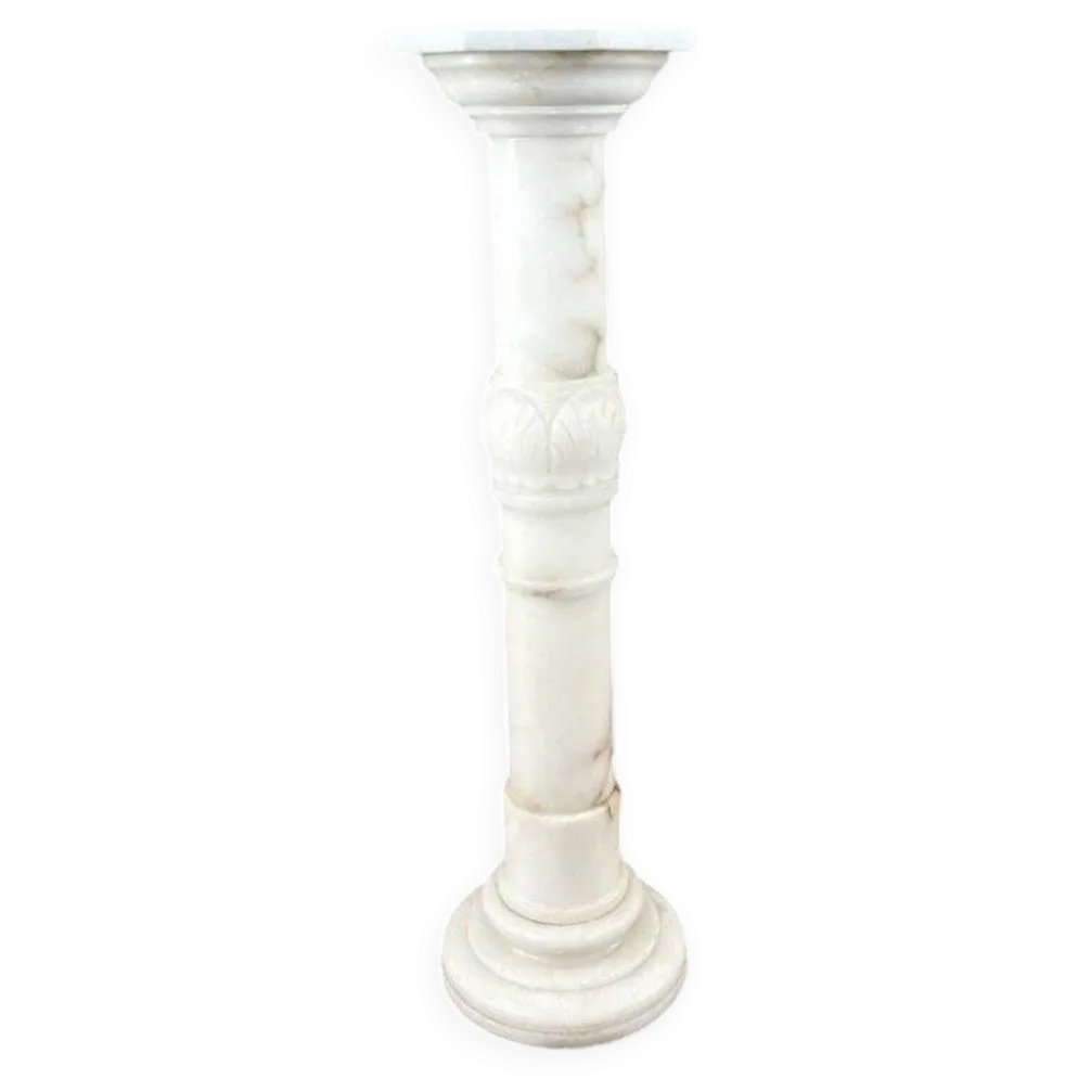Colonne En Marbre Blanc Sculpté, Milieu Du XXe Siècle