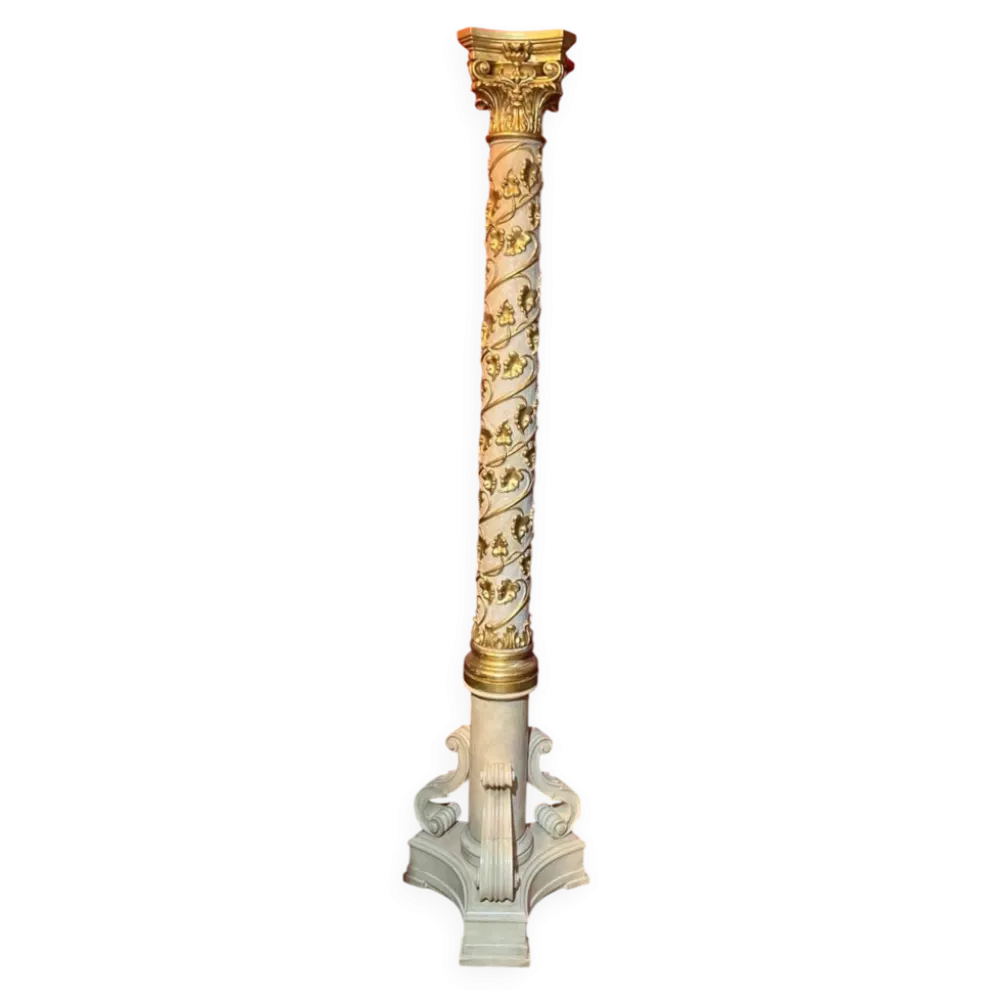 Colonne en piédestal italienne en laque blanche et feuille d'or