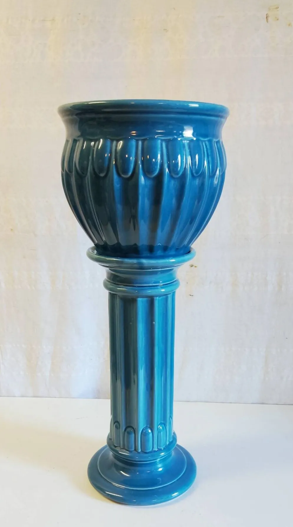 Colonne et vasque style Art-Déco en céramique émaillée bleu - mid. XXe