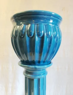 Colonne et vasque style Art-Déco en céramique émaillée bleu - mid. XXe
