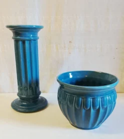 Colonne et vasque style Art-Déco en céramique émaillée bleu - mid. XXe